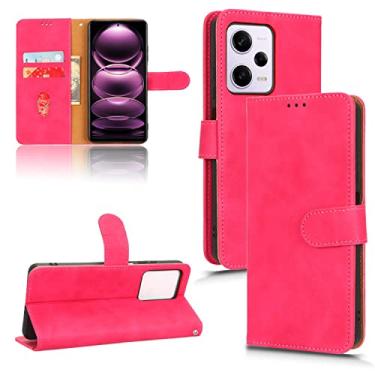 Imagem de Capas de telefone Business Skin Feel compatíveis com Xiaomi Redmi Note 12 12 Pro 5G Capa de couro slots para cartão clipe carteira capa de telefone à prova de choque (rosa vermelha, Redmi Note 12 Pro 5G)