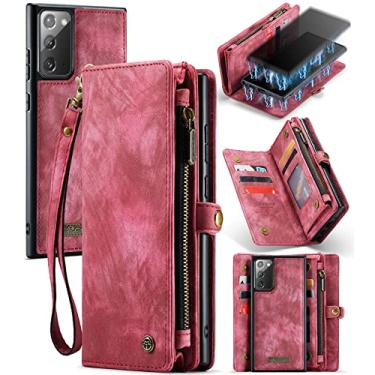 Imagem de Capa carteira para Samsung Galaxy Note 20 em 1 couro PU destacável premium com 8 compartimentos para porta-cartões bolsa com zíper magnético flip cordão alça alça para mulheres homens meninas, vermelho