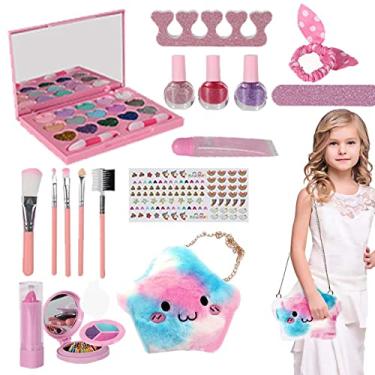 ERYUE kit de maquiagem infantil para menina,Kit de maquiagem para meninas  Real Kids Make Up Set Cosmetics Play Set Cofre lavável com bolsa de