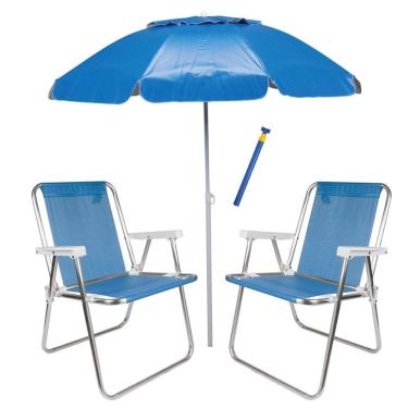 Imagem de Kit Praia 2 Cadeira De Praia Alta Sannet + Guarda Sol Alumínio + Saca Areia - Mor