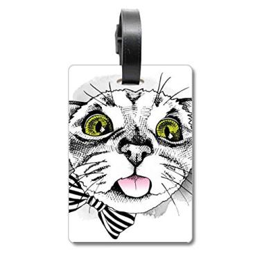 Imagem de Tougue Bow White Cat Protect Animal Pet Lover Mala Etiqueta para Bagagem Cartão de Bagagem Scutcheon Etiqueta