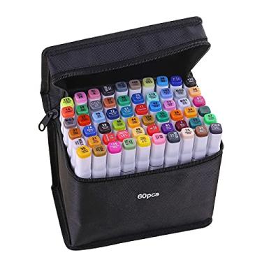 Imagem de Aibecy Marcadores de 40 cores Caneta de marcação de ponta dupla Esboço Escrita Pintura Marcador sublinhado Artista desenhando Marcadores de arte de duas pontas com bolsa de armazenamento com zíper