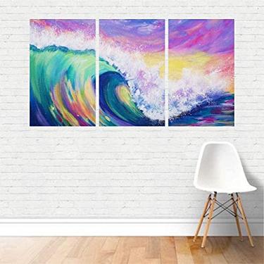 Imagem de Quadro em Tela Canvas - Arte Onda Colorida Oceano 125x65cm