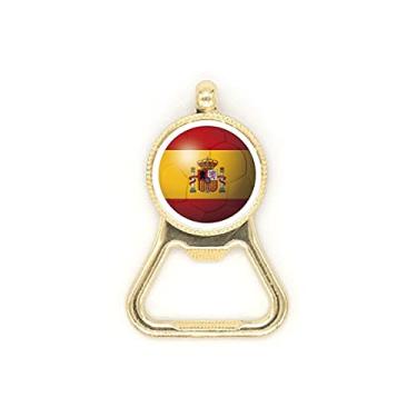 Imagem de Chaveiro de aço inoxidável com bandeira nacional de futebol da Espanha e abridor de garrafas de cerveja