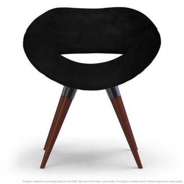Imagem de Poltrona Beijo Preta Cadeira Decorativa Com Base Fixa De Madeira - Cle
