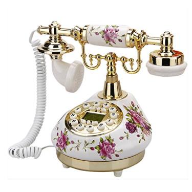 Imagem de TelPal Corded Old Fashion Decoração de telefone fixo antiga 1960, sistema de decoração de telefone para casa com fio, estilo antigo de cerâmica, Branco