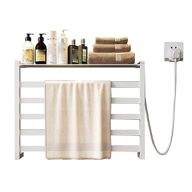 Imagem de Casa Aquecedor De Toalhas Aço Inoxidável Inteligente Banheiro Secador Elétrico Trilhos Com Temporizador Fibra de Carbono Radiador Sem Perfuração,White,44 * 58cm