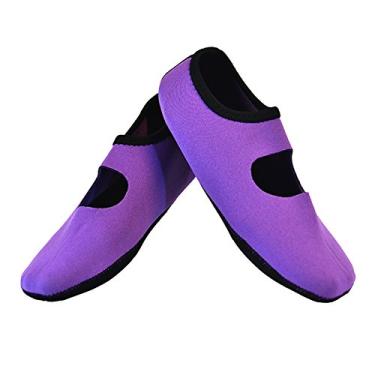 Imagem de Nufoot Sapatilhas femininas Mary Janes Best dobráveis e flexíveis, viagens e exercícios, dança, meias de ioga, sapatos internos, chinelos, Roxa, Small (1 Pair)