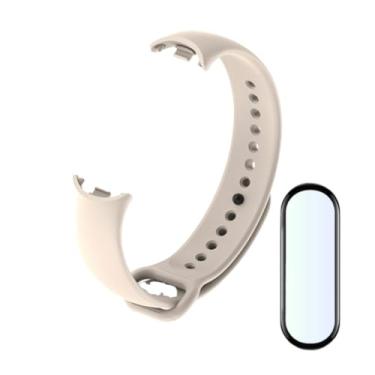 Imagem de Kit Pulseira Sport Silicone Cores Vivas Compatível com Xiaomi Band 8 + Película 5D 9D (Off-white)