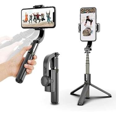 Imagem de Estabilizador de celular Gimbal L08 com anti-vibração e disparo estável com controle remoto multifuncional Rotação de 360° com tripé embutido (Preto)