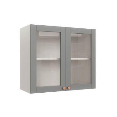 Imagem de Armário Aéreo 2 Portas 80cm com Porta de Vidro Arizona Cabecasa Madeiramadeira Branco/Cinza