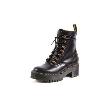 Imagem de Dr. Martens Bota feminina de couro Leona com salto moderno, Preto liso, 36
