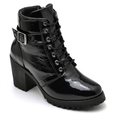 Imagem de Bota Coturno Feminina Couro Cano Médio Verniz Moda Estilo