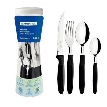 Imagem de Jogo De Talher Faqueiro Ipanema Aço Inox 24 Peças Tramontina Cor:preto Preto