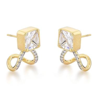 Imagem de Brinco Luxuoso Zircônio Quadrada Banhado A Ouro 18k