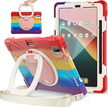Imagem de QYiiD Capa para Xiaomi Pad 5 / Pad 5 Pro com suporte para caneta 11 polegadas 2021, capa protetora resistente à prova de choque com suporte giratório/suporte/alça de ombro de transporte, vermelho
