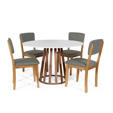 Imagem de Straub Web, Mesa de Jantar Redonda Gabi Bran/Nor com 4 Cadeiras Estofadas Ella Cinza