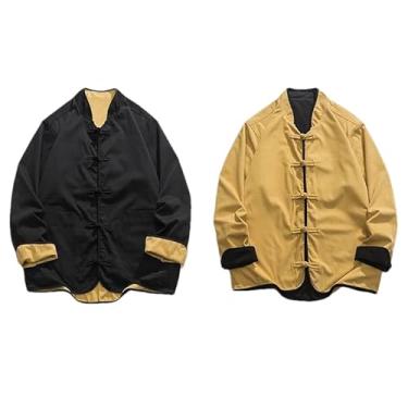 Imagem de Vestido chinês tradicional masculino vintage plus size jaqueta tai chi kung fu casaco tang terno, Preto e amarelo, G
