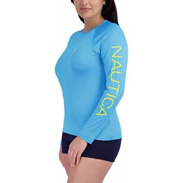 Imagem de Nautica Camiseta feminina Rash Guard de manga comprida FPS 30+, Azul claro, P