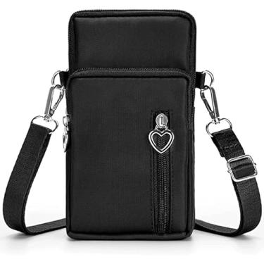 Imagem de Bolsa feminina transversal para celular, pulseira, pulseira esportiva, carteira com zíper, bolsas de nylon, Preto