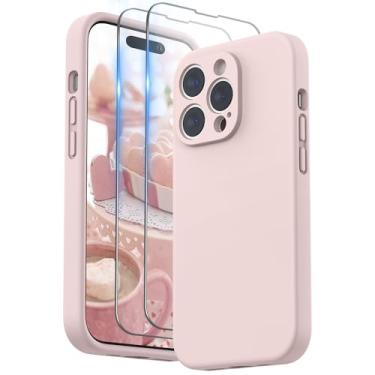 Imagem de SURPHY Capa projetada para iPhone 14 Pro Max com protetor de tela, (com proteção para câmera e forro de microfibra macia), capa de telefone de silicone líquido, areia rosa