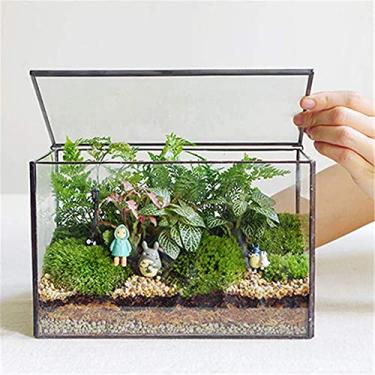 Imagem de Terrário de plantas de vidro com tampa, caixa retangular preta para plantas de interior, recipientes geométricos transparentes para musgo e suculentas, decoração de mesa, presente faça você mesmo, 21