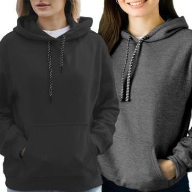Imagem de Kit 2 Blusas Moletom Canguru com Capuz Liso Sem Estampa Feminino Juvenil-Feminino