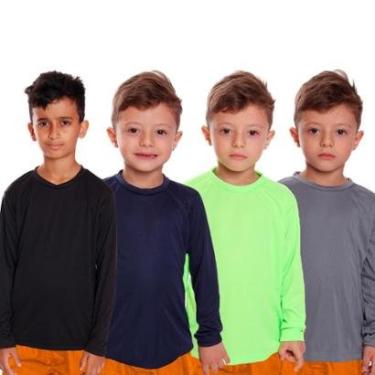 Imagem de Kit 4 Camiseta Infantil Menino Proteção UV Térmica Solar Manga Longa Camisa Esporte Camisetas-Masculino