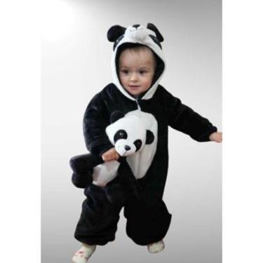 Imagem de Macacão Pijama Fleece Kigurumi Cia da Malha Panda Infantil Cor:Preto;Tamanho:10-Unissex