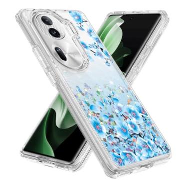 Imagem de Rosebono Compatível com Oppo Reno 11 / Reno 11 Pro, capa com padrão de design gráfico híbrido (flor azul)