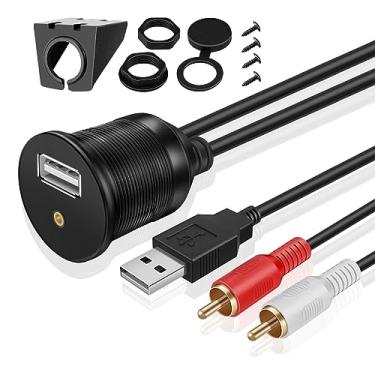 Imagem de Cabo de montagem USB TNP - Painel de painel de painel de montagem tomada tomada tomada conector extensão cabo à prova d'água para carro caminhão reboque barco motocicleta, USB + RCA to USB + 3.5mm AUX (3 Feet), Black, Round