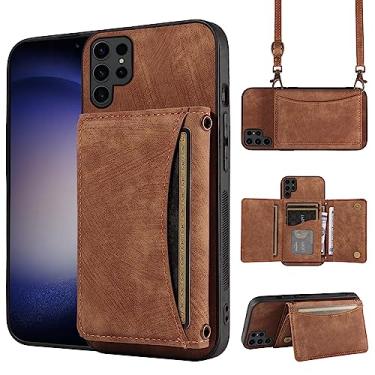 Imagem de Capa de telefone para Samsung Galaxy S24 Ultra 5G capa carteira com alça de ombro transversal e suporte de cartão de crédito de couro bolso fino suporte acessórios para celular S24Ultra 24S S 24