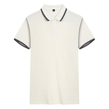 Imagem de Polos de golfe masculinos, camisas táticas de poliéster com gola listrada, cor sólida, absorção de umidade leve, ajuste regular, secagem rápida, esporte(Color:White,Size:S)