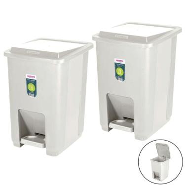 Imagem de Kit 2 Lixeira 15 Litros Com Pedal Cesto De Lixo Para Banheiro Cozinha Escritório Bege - Sanremo