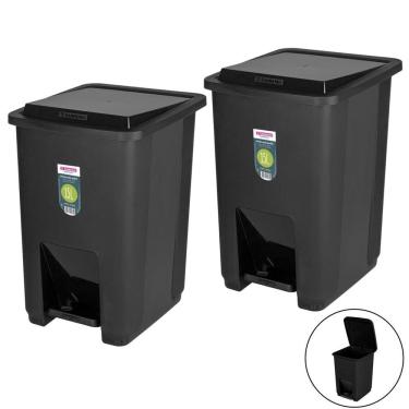 Imagem de Kit 2 Lixeira 15 Litros Com Pedal Cesto De Lixo Para Banheiro Cozinha Escritório Preto - Sanremo