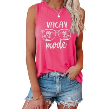 Imagem de Camiseta regata feminina On Cruise Time coqueiro para férias de verão, sem mangas, casual, praia, praty, camiseta estampada, Vermelho, M