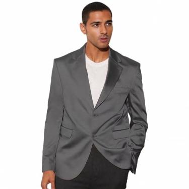 Imagem de Netsky Blazer masculino de cetim trespassado para homens, casual, leve, jaqueta de verão, casaco esportivo, Cinza, XX-Large