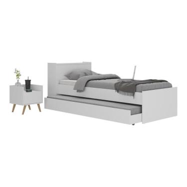 Imagem de Conjunto Quarto Bicama Com Colchão E Baú/mesa De Cabeceira Retrô Multimóveis Mp4222 Branco/natural Branco/natural