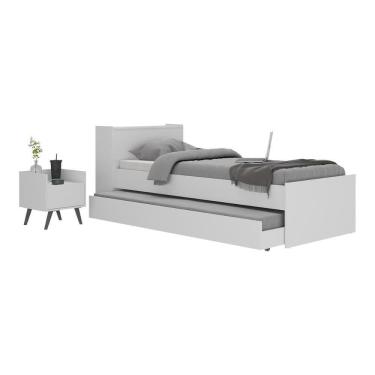 Imagem de Conjunto Quarto Bicama Com Colchão E Baú/mesa De Cabeceira Retrô Multimóveis Mp4222 Branco/preto Branco/preto