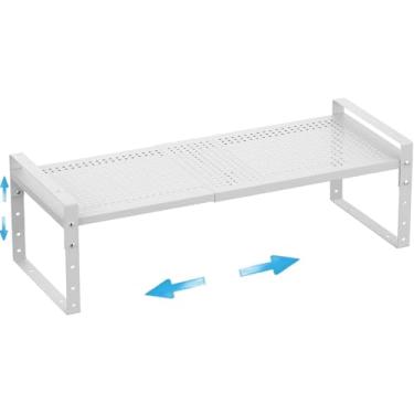 Imagem de Wobmmi Porta-temperos expansível, ajustável e empilhável, organizador de prateleira de bancada de cozinha, prateleiras de armazenamento de despensa de metal - solução de armazenamento que economiza