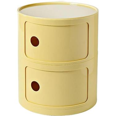 Imagem de Mesa de cabeceira redonda de plástico de 2/3/4 camadas com unidade de armazenamento baú com gavetas e porta deslizante Armário de cabeceira moderno nórdico para quarto (tamanho: 4 camadas, a