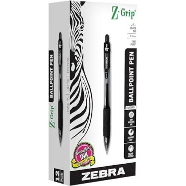 Imagem de Zebra Pen Caneta esferográfica retrátil Z-Grip, ponta fina, 0,7 mm, tinta preta, pacote com 12