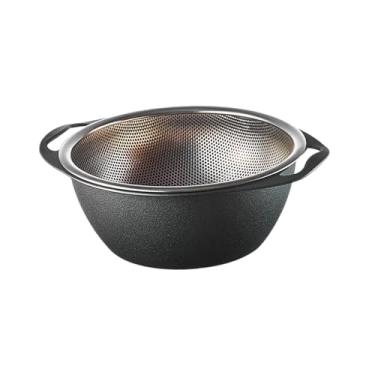 Imagem de Gralara Cesta de Arroz de aço Inoxidável, Cesta de Malha Fina Portátil, Escorredor de Alimentos, Cesta de Drenagem Vegetal para Arroz de Lavagem, preto M, Tamanho real