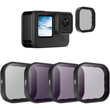 Imagem de TELESIN Pacote com 4 filtros de lente CPL ND8 ND16 ND32 compatível com GoPro Hero 12 Hero 11 Hero 10 Hero 9 preto, densidade neutra e kit de filtro de lente polarizadora, protetor