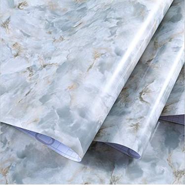 Imagem de Amao Papel de Parede Removível Azul Claro Papel de Parede Autoadesivo Granito Cozinha Peel Stick Backsplash Azulejo Bancada 39.9 cm x 200.7 cm