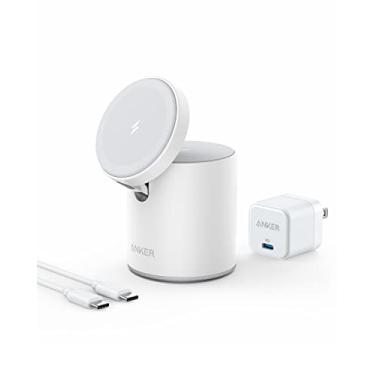 Imagem de Anker Carregador magnético sem fio, estação de carregamento 2 em 1 para carregador sem fio Magsafe com carregador USB-C de 20 W, para iPhone 14/14 Pro/14 Pro Max/13/13 Pro Max, AirPods Pro (branco