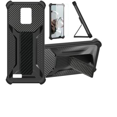 Imagem de bojioderf NUU Mobile A23 Capa compatível com Nuu A23 Capa de telefone N6001L [com protetor de tela de vidro temperado] Capa híbrida [Suporte dobrável magnético] [Fosco anti-impressões digitais] Preto