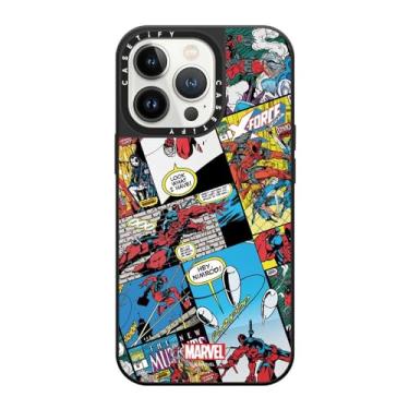 Imagem de CASETiFY Capa para iPhone 13 Pro com colagem cômica prata em preto | Espelho, Deadpool & Wolverine Co-Lab, proteção contra quedas de 1,5 m, Magsafe