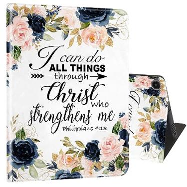 Imagem de Capa para Samsung Galaxy Tab S6 Lite 10,4 polegadas 2022/2020 (SM-P610/P613/P615/P619), capa de corpo inteiro ultrafina com suporte multiângulo com função despertar/hibernar - Bíblia Phil 4-13 Floral