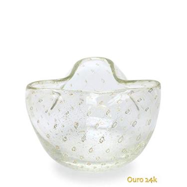 Imagem de Vaso Trevo 3 Tela Transparente com Ouro Murano Cristais Cadoro